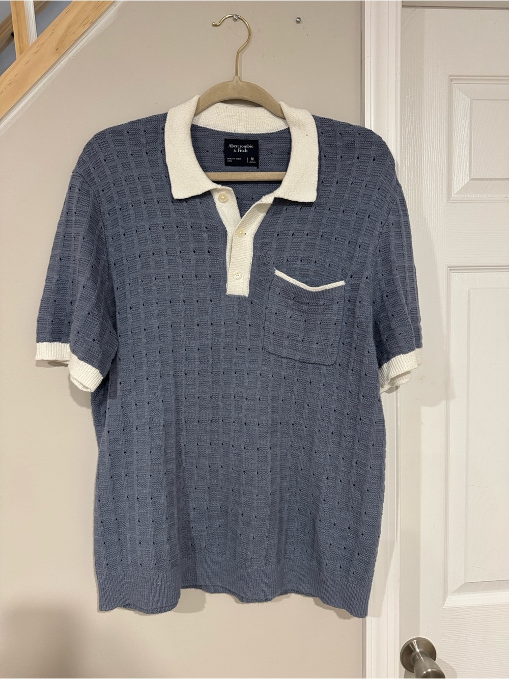 Abercrombie & Fitch Blue Knit Polo with Cream Trim